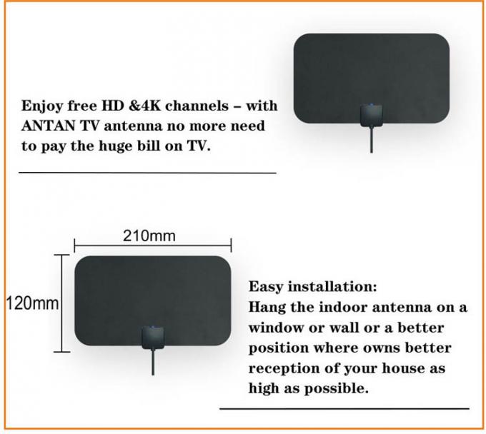 VHF 평평한 HD 텔레비전 무료 케이블 인도 가격 윈도우 디지털 실내 텔레비전 안테나증폭기