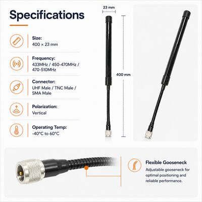 CS 전술 안테나 433-510MHz 고효율 2방향 라디오 안테나 UV-K5 UV-K58 UV-K6 및 기타 휴대용 2방향 라디오